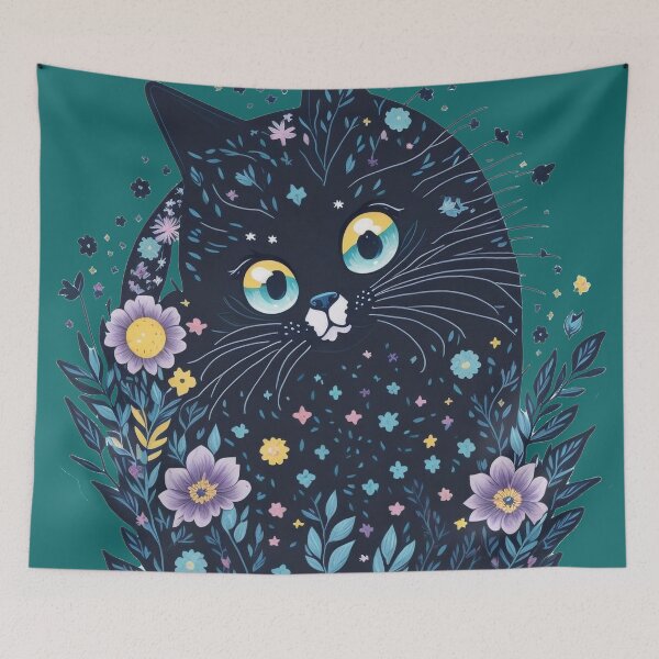Item preview, Black cat in the field of flowers designed and sold by AQuirkyApple.