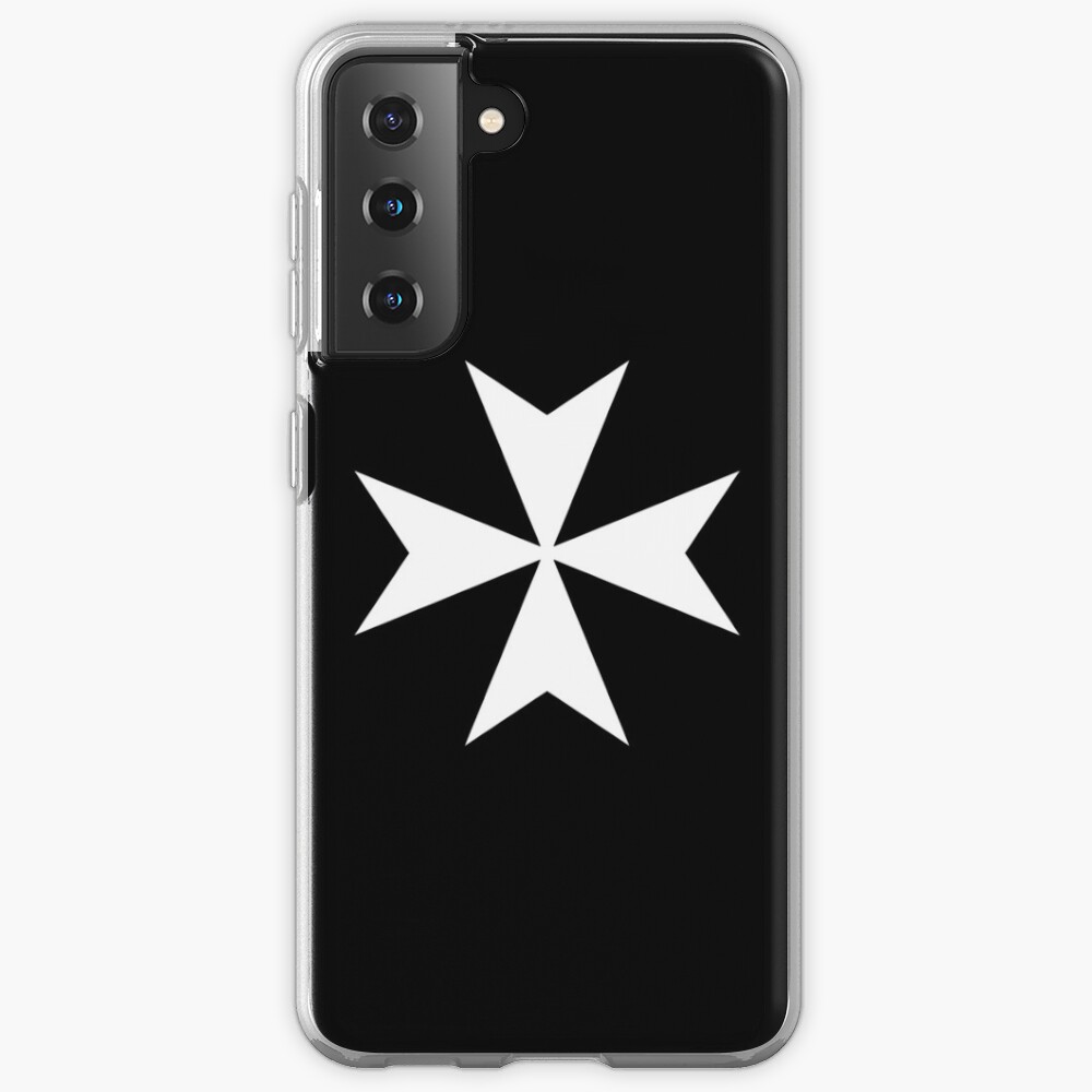 CROSS. MALTA. Maltese, Amalfi Cross, Maltese cross, Knights Hospitaller, WHITE on BLACK. Samsung Galaxy Phone Case