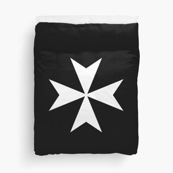 CROSS. MALTA. Maltese, Amalfi Cross, Maltese cross, Knights Hospitaller, WHITE on BLACK. Duvet Cover