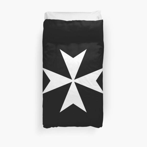 CROSS, MALTA, Maltese, Amalfi Cross, Maltese cross, Knights Hospitaller, WHITE on BLACK. Duvet Cover