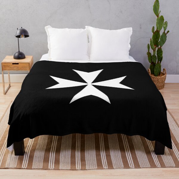 CROSS. MALTA. Maltese, Amalfi Cross, Maltese cross, Knights Hospitaller, WHITE on BLACK. Throw Blanket