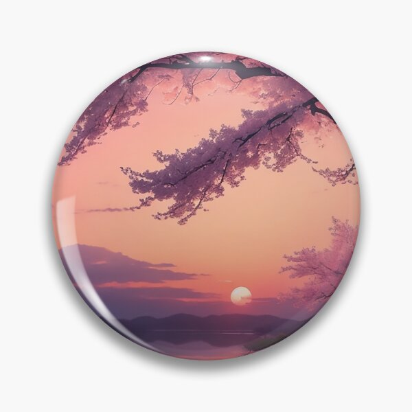 Aperçu de l'œuvre Sakura Blossom Sunset: Captivating Serenity in Pink, Orange, and Purple créée et vendue par CharmingChic.