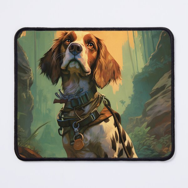 Item preview, Dog with backpack on his back walking on rocky path in the mountains. designed and sold by Nickyayee.