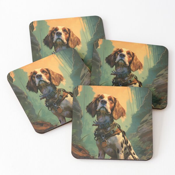 Item preview, Dog with backpack on his back walking on rocky path in the mountains. designed and sold by Nickyayee.