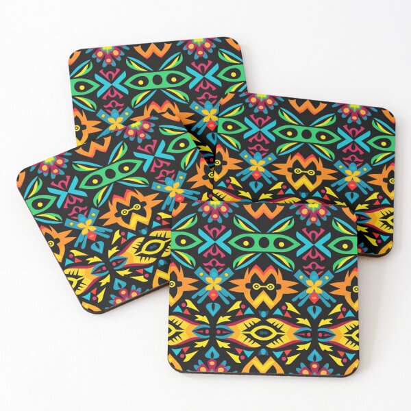 Item preview, Colorful fantasy pattern blue green red orange turquoise yellow black ornaments designed and sold by G-M-Designs.