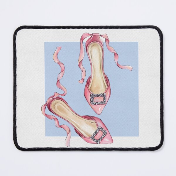 Item preview, Pretty in Pink: Watercolor Sketch of Women’s s Flat Shoes on a Light Blue Background designed and sold by ChateauMargot.
