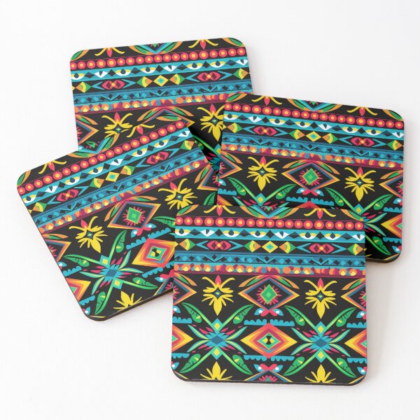 Item preview, Colorful fantasy pattern blue green red orange turquoise yellow black ornaments designed and sold by G-M-Designs.