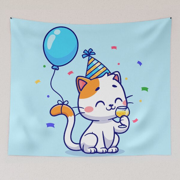 Item preview, Whiskers' Birthday Bash: Cute Cat Balloon Party designed and sold by hjian8219.