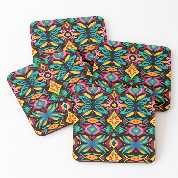 Item preview, Colorful fantasy pattern blue green red orange turquoise yellow black ornaments designed and sold by G-M-Designs.