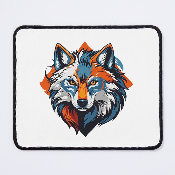 Artikelvorschau, Blaues und orangefarbenes Wolf-Logo im Vektorstil entworfen und verkauft von NordicBadger.