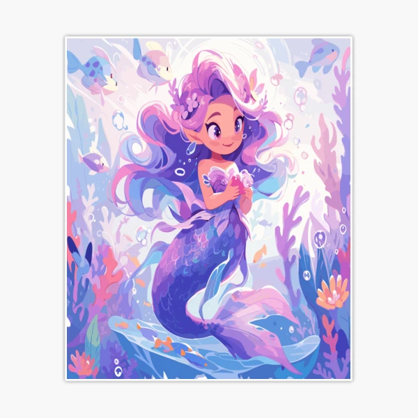 Mermaid Girl Cute Mermaid' Poster, picture, metal print, paint by  CrownMerch