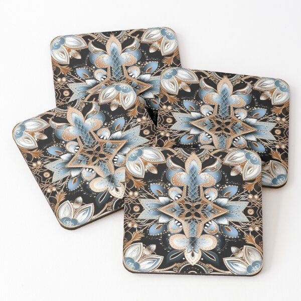 Artikelvorschau, Buntes Fantasiemuster blau weiß kupfer schwarz Ornamente entworfen und verkauft von G-M-Designs.