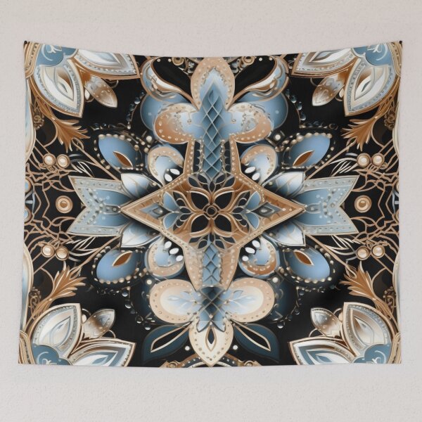 Artikelvorschau, Buntes Fantasiemuster blau weiß kupfer schwarz Ornamente entworfen und verkauft von G-M-Designs.