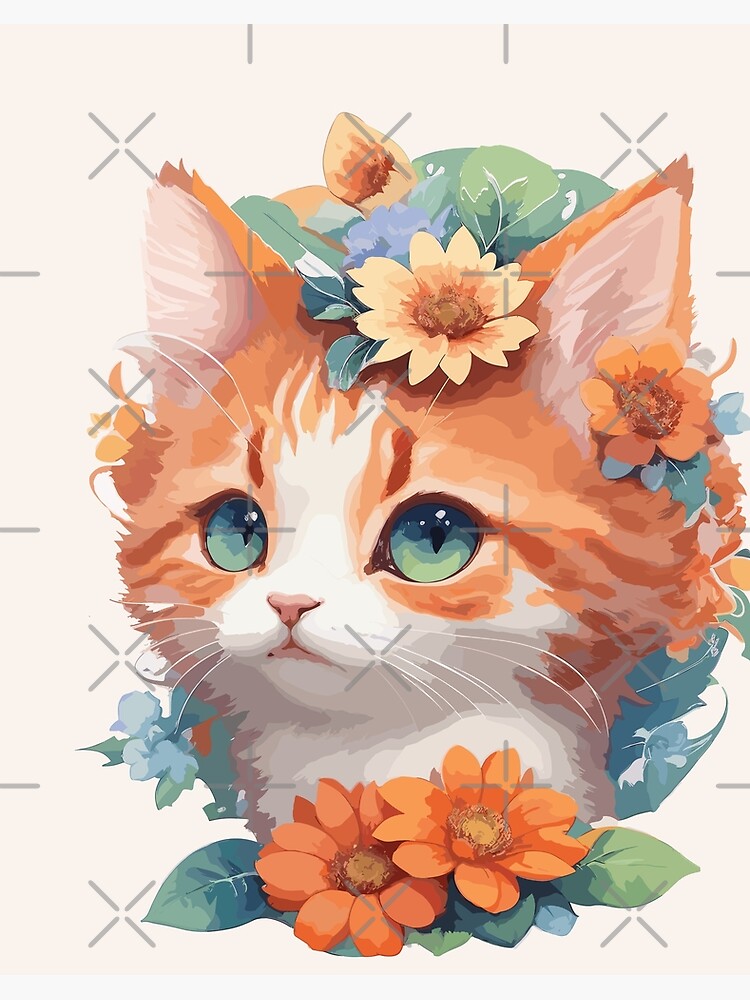 Cute Cat with Aesthetic Flowers Art Board Print