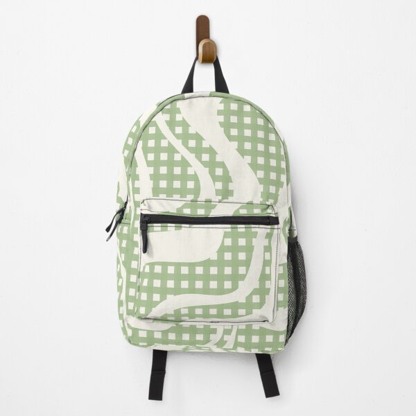 Item preview, Retro Liquid Swirl Abstract Gingham Check Pattern Light Sage Green and Cream designed and sold by kierkegaard.