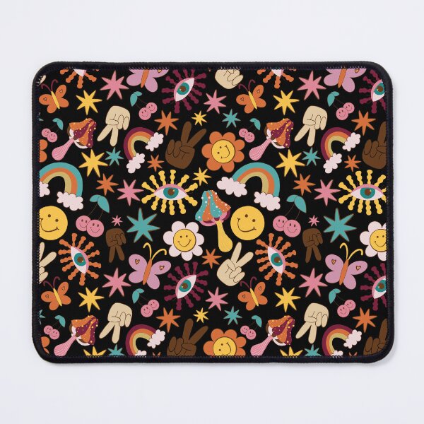 Item preview, Groovy Happy Vibes Retro Pattern in Black designed and sold by kookimoondesign.