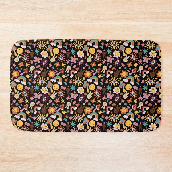 Item preview, Groovy Happy Vibes Retro Pattern in Black designed and sold by kookimoondesign.