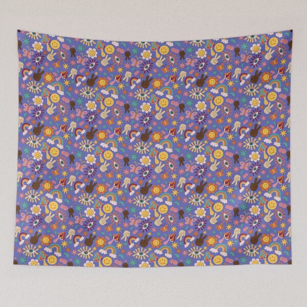Item preview, Groovy Happy Vibes Retro Pattern in Purple designed and sold by kookimoondesign.