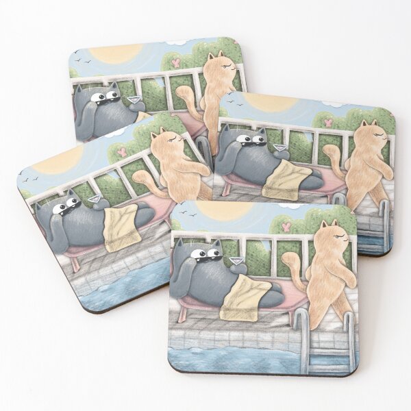 Item preview, Romance de gatos junto a la piscina designed and sold by Julia Sol.
