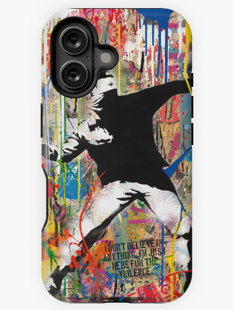 Thumbnail 1 of 4, iPhone Case, Banksy Flower Thrower Colorful Pop Street Art Mashup designed and sold by Teecha.