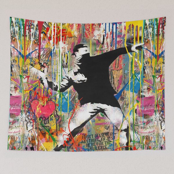 Aperçu de l'œuvre Lanceur de fleurs Banksy Mashup Pop Street Art coloré créée et vendue par Teecha.