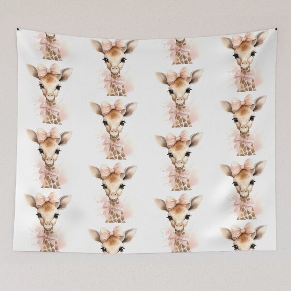 Item preview, Baby Girl Giraffe with Pink Bow Boho Wall Art designed and sold by AuroraFantasy.