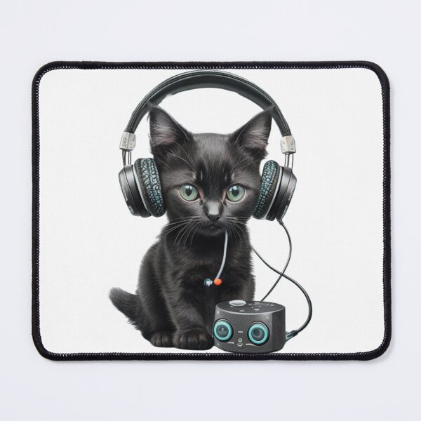 Item preview, Black Kitten wearing headphones - Cat Cute Gift merch - Bali Color designed and sold by MaFleiva.
