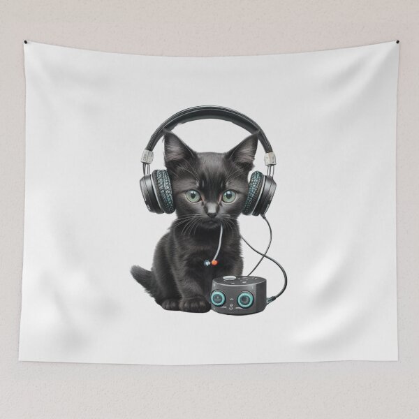 Item preview, Black Kitten wearing headphones - Cat Cute Gift merch - Bali Color designed and sold by MaFleiva.