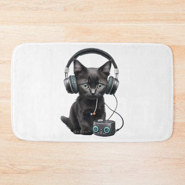 Item preview, Black Kitten wearing headphones - Cat Cute Gift merch - Bali Color designed and sold by MaFleiva.
