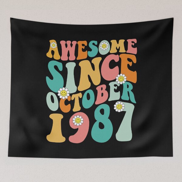 Item preview, Awesome Since October 1987 | Made In 1987 | Retro Groovy Birthday designed and sold by Christina-grich.