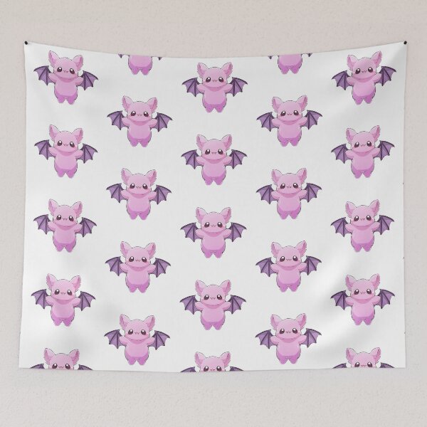 Item preview, Cute Kawaii Pink and Purple Smiling Baby Bat designed and sold by CozyKawaiiArt.