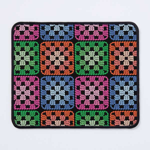 Item preview, Crochet Granny Square Retro Pattern in Multicolour with Black Background  designed and sold by Aureusglow.