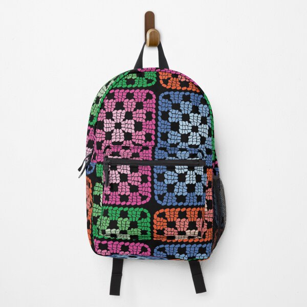 Item preview, Crochet Granny Square Retro Pattern in Multicolour with Black Background designed and sold by Aureusglow.