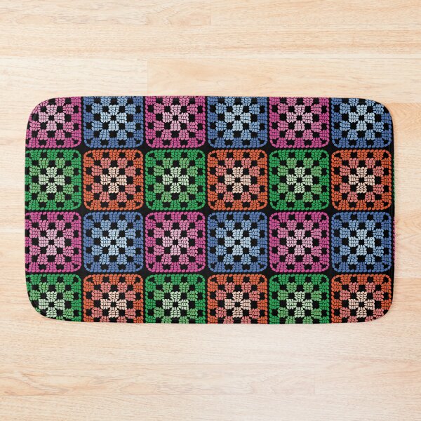 Item preview, Crochet Granny Square Retro Pattern in Multicolour with Black Background  designed and sold by Aureusglow.