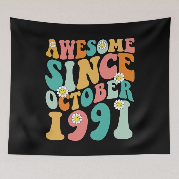 Item preview, Awesome Since October 1991 | Made In 1991 | Retro Groovy Birthday designed and sold by Christina-grich.