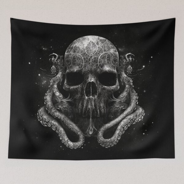 Item preview, Cthulhu's Enigma - Vintage Skull with Tentacled Veil designed and sold by Adam Arts.