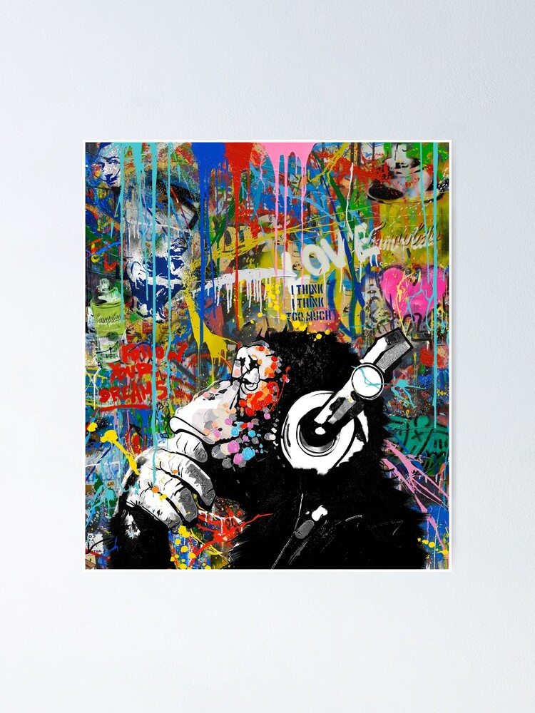 Monkey Thinker - Banksy Colorful Street Art - DJ Chimp