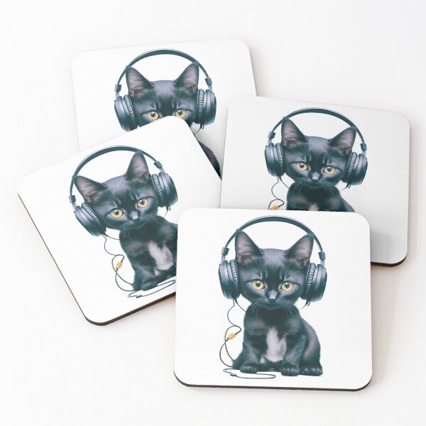 Item preview, Black Kitten wearing headphones - Cat Gifts merch - Astro Color designed and sold by MaFleiva.