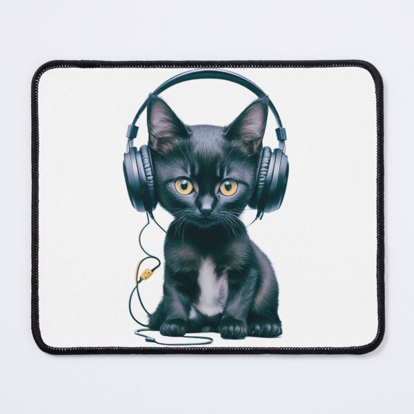 Item preview, Black Kitten wearing headphones - Cat Gifts merch - Astro Color designed and sold by MaFleiva.
