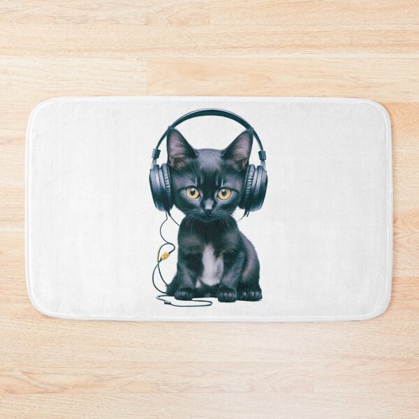 Item preview, Black Kitten wearing headphones - Cat Gifts merch - Astro Color designed and sold by MaFleiva.