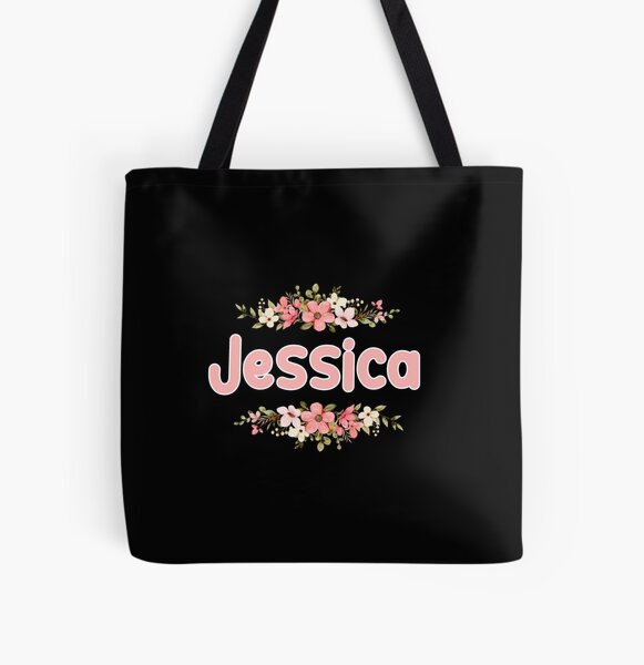 Jessica Name Personalized Floral Pink Black Women Girls Gift Tote Bag