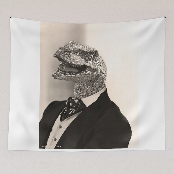 Item preview, Gentleman Velociraptor Having a Laugh - Print / Home Decor / Wall Art / Poster / Gift / Birthday / Dinosaur Lover Gift / Animal print Canvas Print designed and sold by Furry And  Purry.