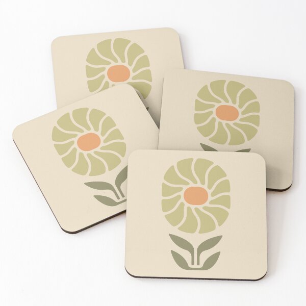 Item preview, KF 0129 D - Vintage Retro 70s Daisy Floral Pattern in Green on Cream designed and sold by KhakiFinch.