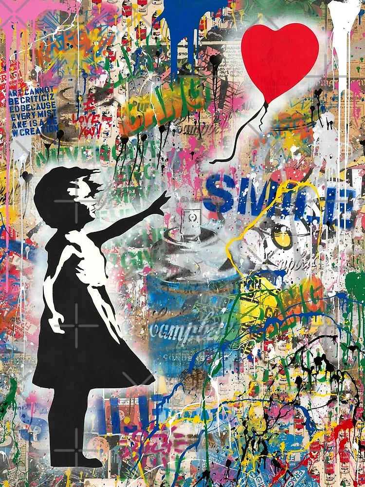 Poster for Sale avec l'œuvre « Derrière le rideau - Martin Whatson -  Pochoir moderne Graffiti Art urbain » de l'artiste Teecha