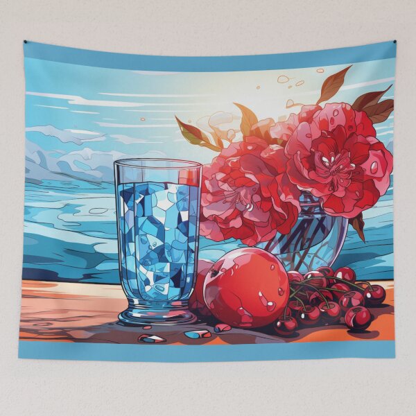 Item preview, Bebida floral Néctar de invierno Ensueño Jugo de fruta Florero Rojo Hielo Azul Arte mural designed and sold by Panadis.