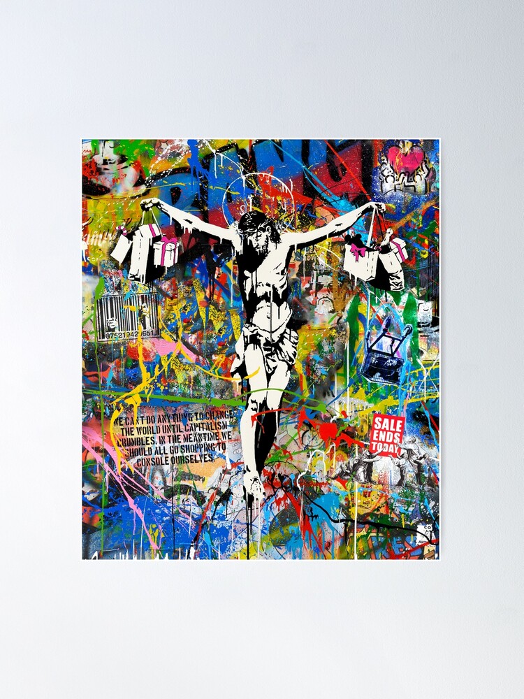 Banksy Shopping Consumer Jesus Pop Street Art Collage Poster for Sale by  Teecha