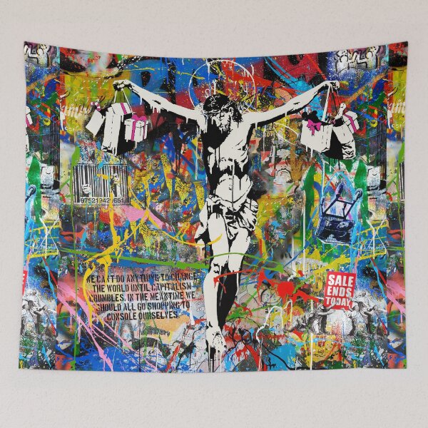 Item preview, Banksy Shopping Consumer  Jesus Pop Street Art Collage designed and sold by Teecha.