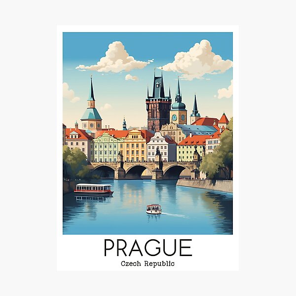 Item preview, A Vintage Travel Illustration of Prague - Czech Republic designed and sold by GoodOldVintage.