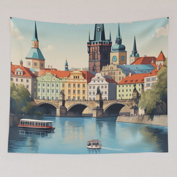 Item preview, A Vintage Travel Illustration of Prague - Czech Republic designed and sold by GoodOldVintage.