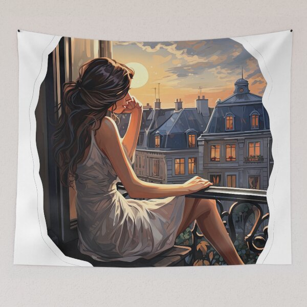 Item preview, Girl sitting on the balcony  designed and sold by abmkf.